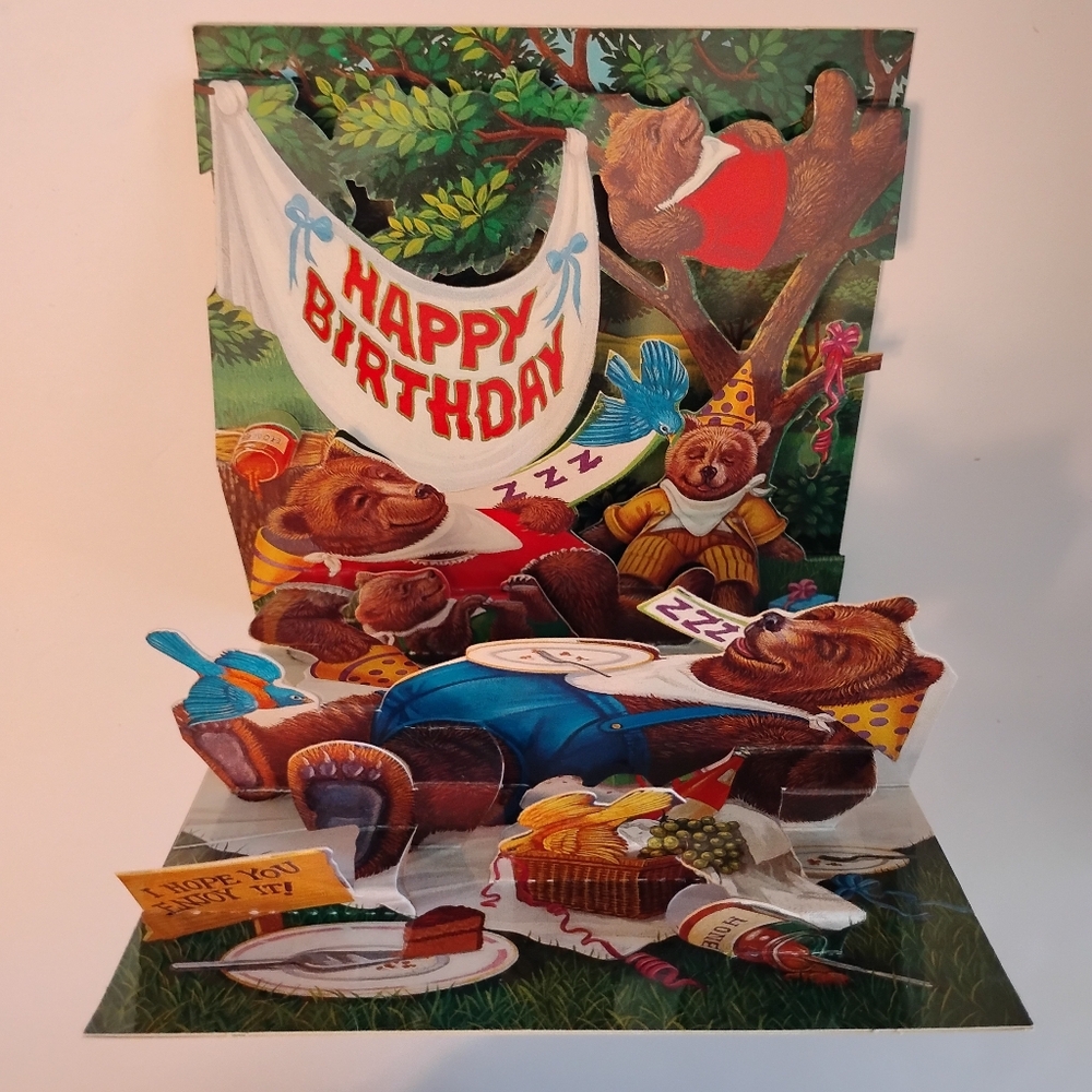 Pop Shots 3-D Happy Birthday Pop Up Bears Birthday Card with Envelope, Pre-owned